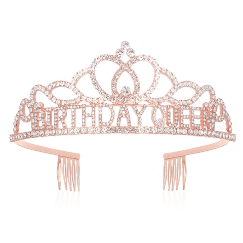 Rhinestone Birthday Girl Queen Princess Tiara Crown With Birthday Sash Set For Women Girls Birthday Party Decorations