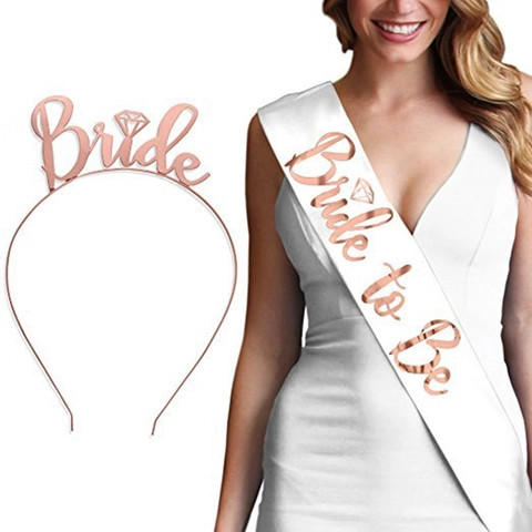 Bachelorette Party Bride To Be Sash And Rhinestone Tiara Headband Set Metallic Rose Gold Bride Letters For Wedding Bridal Shower
