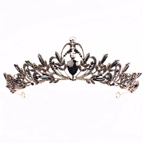 Corona da Sposa in Strass Nero Vintage Barocco Diadema Matrimonio in Lega per Donna Festa di Compleanno Accessori Capelli