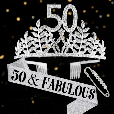 Set Corona e Fascia Compleanno Regina Tiara in Lega con Strass e Fascia in Satin Glitterata per Donne Ragazze Decorazioni Festa di Compleanno