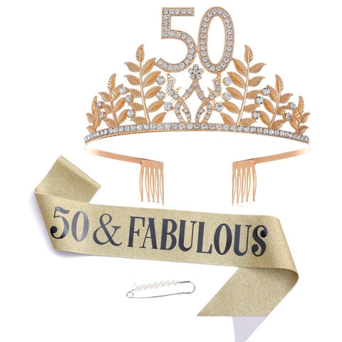 Set Corona e Fascia Compleanno Regina Tiara in Lega con Strass e Fascia in Satin Glitterata per Donne Ragazze Decorazioni Festa di Compleanno