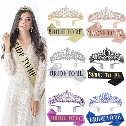 Tiara in Lega con Strass e Fascia in Poliestere Glitter Bride To Be per Addio al Nubilato Matrimonio Decorazione Festa