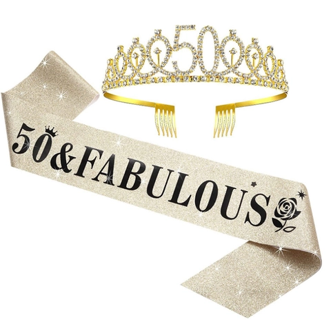 Verjaardag Koningin Tiara En Sjerp Voor Vrouwen Strass Kroon Glitter Stof Sjerp Roségoud Verjaardagsfeest Decoratie
