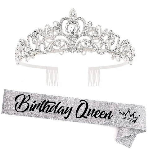 Set Di Tiara E Fascia Birthday Queen Per Donna Ragazza Fascia Di Compleanno Glitter Tiara Corona Di Cristallo Strass Decorazioni Per Feste Di Compleanno