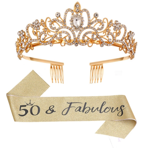 Set di Tiara e Fascia per Compleanno Corona di Strass Birthday Queen Finally 21 Sweet 16 Fabulous Copricapo per Feste Donna Ragazze