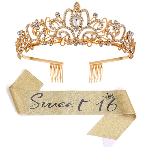Set di Tiara e Fascia per Compleanno Corona di Strass Birthday Queen Finally 21 Sweet 16 Fabulous Copricapo per Feste Donna Ragazze