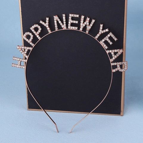 Cerchietto con Strass Happy New Year in Lega Metallica Accessorio per Capelli Festivo per Celebrazione di Capodanno