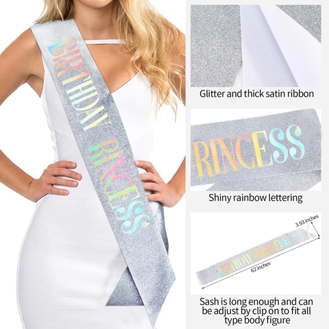Glitter Birthday Princess Sash For Women Elegant Elastic Fabric Birthday Party Celebration Sashes Decoration Accessory