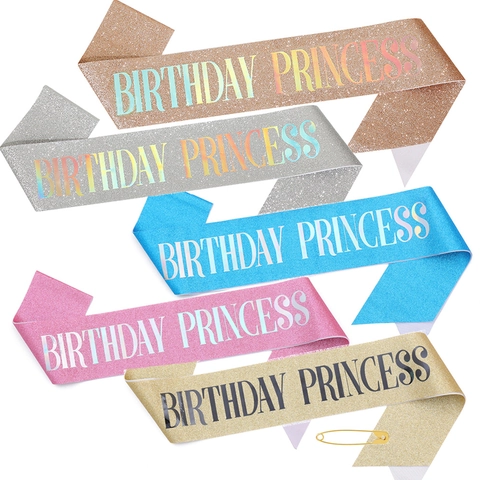 Ensemble Écharpe Anniversaire Princesse et Diadème en Strass pour Femmes Filles Décorations de Fête d'Anniversaire Écharpe Pailletée Couronne en Alliage Cristal