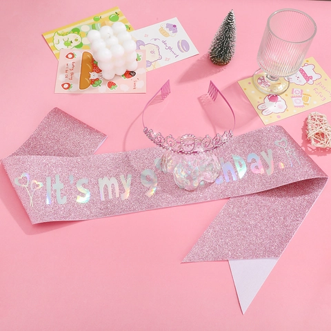 Fascia Rosa Glitter per il Compleanno delle Ragazze Its My Birthday Lettere Laser Cuore Corona Modello Decorazione Anniversario Party