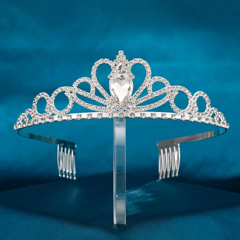 Lussuosa Tiara a Cuore in Lega di Strass per Donna Bambini Corona da Sposa Argento Con Pettini Gioielli per Matrimonio Festa