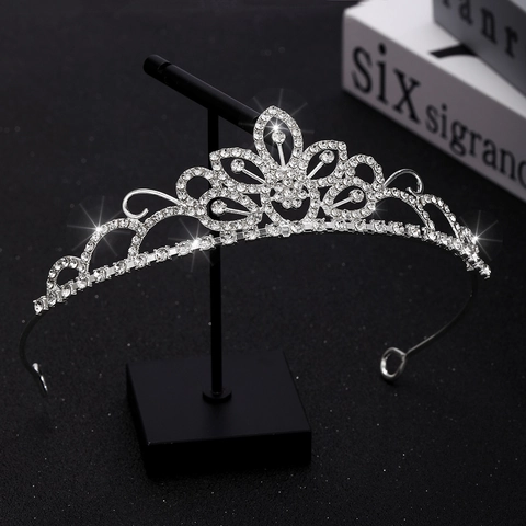 Cerchietto con Corona di Strass per Bambini Diadema a Forma di Cuore e Fiore in Lega Argento per Compleanno Festa Matrimonio Accessori per Capelli Principessa