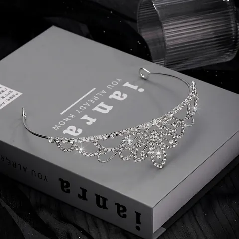 Cerchietto con Corona di Strass per Bambini Diadema a Forma di Cuore e Fiore in Lega Argento per Compleanno Festa Matrimonio Accessori per Capelli Principessa