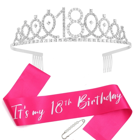 Set di Corona Tiara in Lega di Strass e Fascia in Satin Decorazioni Scintillanti per la Regina del Compleanno per Donne Ragazze Festa Celebrazione