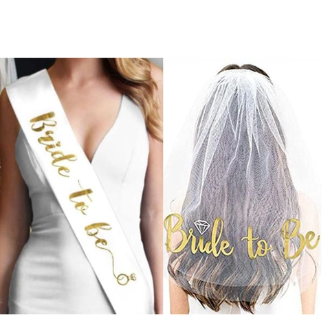 Bride To Be Hochzeitsschleier Stirnband Schärpe Junggesellinnenabschied Zubehör Gold Roségold Silber Legierung Tiara Dekoration