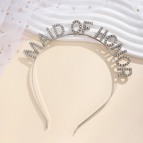 Alloy Rhinestone Letter Headband For Women Bride Bridesmaid Team Bride Maid Of Honor Wedding Party Hair Accessories