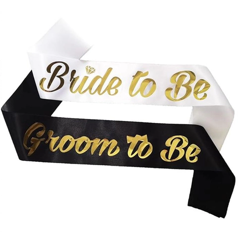 Satin Wedding Party Sash Set Bride To Be Groom To Be Gilded Lettering Elegant Festive Party Wear Costume Accessories