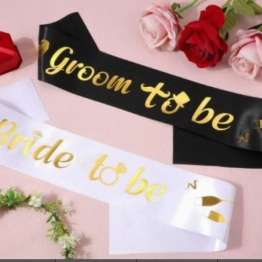 Satin Wedding Party Sash Set Bride To Be Groom To Be Gilded Lettering Elegant Festive Party Wear Costume Accessories