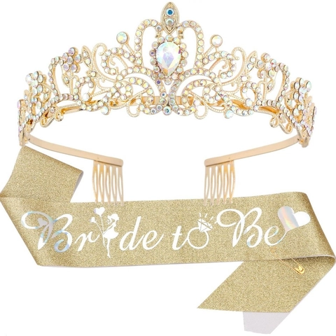 Bride To Be Junggesellinnenabschied Set Roségold Strass Tiara Krone Satin Schärpe Für Hochzeit Verlobung Party Dekoration