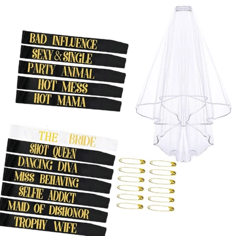 Kit de Banda para Despedida de Soltera y Velo de Novia con Eslóganes Divertidos Bandas de Cinta Peine para el Cabello Alfileres Accesorio de Fiesta de Despedida de Soltera Decoraciones de Boda Ducha Nupcial
