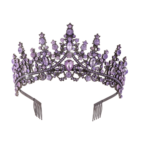 Lussuosa Corona Tiara in Lega di Strass Nera Barocca Gotica Per Matrimonio Festa Halloween Copricapo Per Donna Banchetto Gioielli Per Capelli