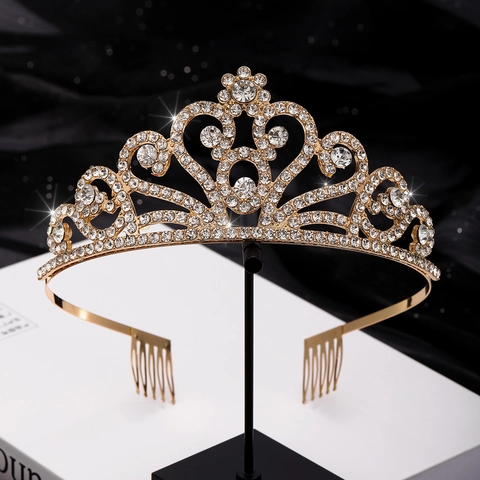 Luxury Alloy Rhinestone Heart Crown For Women Bridal Wedding Tiara Headband Gold Silver Rose Gold Princess Hair Accessories