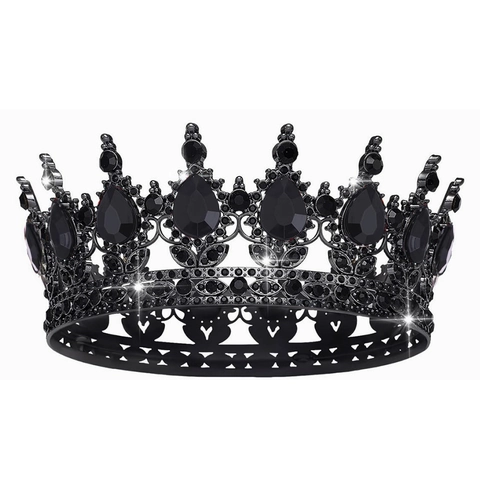 Tiara a Corona da Sposa in Lega di Zinco con Strass in Stile Barocco per Donna Lussuoso Copricapo Rotondo in Oro Nero per Festa di Matrimonio