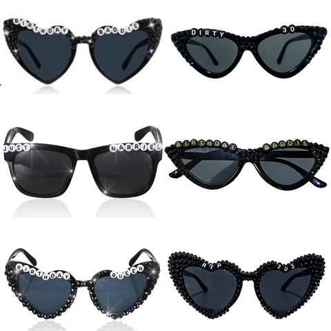 Occhiali da Sole da Festa a Forma di Cuore Con Strass Perle Artificiali Birthday Queen Baddie Occhiali da Sole Per Matrimonio Donna