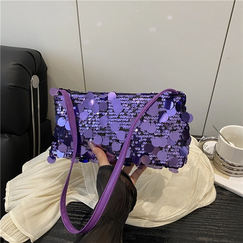 Borsa Sottobraccio in Paillettes da Donna Borsa a Tracolla con Paillettes Scintillanti Finitura Metallica Handbag per Party Moda
