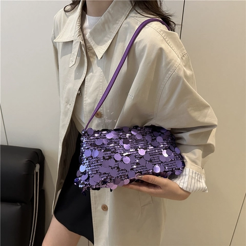 Borsa Sottobraccio in Paillettes da Donna Borsa a Tracolla con Paillettes Scintillanti Finitura Metallica Handbag per Party Moda