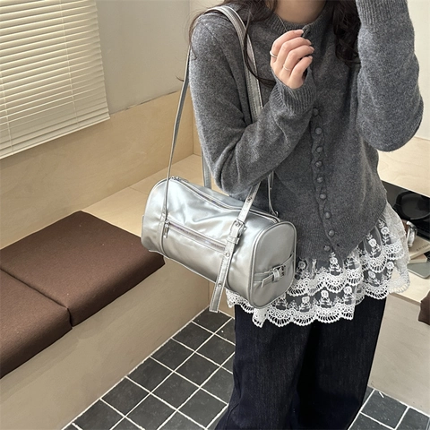 Borsa a Tracolla Bowling in Pelle PU Moda Coreana Donna Minimalista di Grande Capacità Borsa a Tracolla Boston per Pendolari