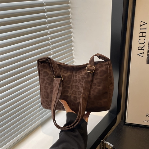 Damen Leopardenmuster Schultertasche Große Kapazität Hobo Tasche Mit Verstellbarem Riemen Urban Einfache Tote Bag Für Pendeln