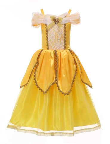 Mädchen Gelb Prinzessin Ballkleid Kostüm Spitze Mesh Off-the-Shoulder Halloween Cosplay Schickes Partykleid Für Kinder Aufführung