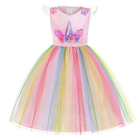 Mädchen Einhorn Regenbogen Prinzessin Kleid Ärmellos Polyester Netz Tutu Ballkleid Für Halloween Weihnachten Party Kleidung