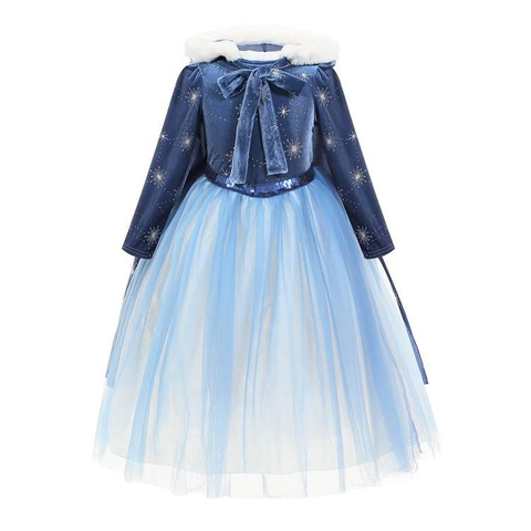 Mädchen Frozen Elsa Prinzessinnen Kleid Umhang Set Baumwolle Netzgewebe Langarm Bedruckt Schneeflocke Party Cosplay Kostüm Für Kinder