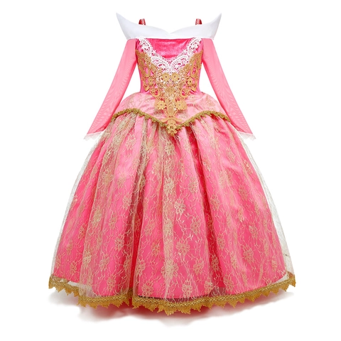 Elegante Mädchen Rosarot Prinzessin Kostüm Kleid Für Halloween Party Polyester Netzgewebe Langarm Pailletten Ballkleid Für Kinder
