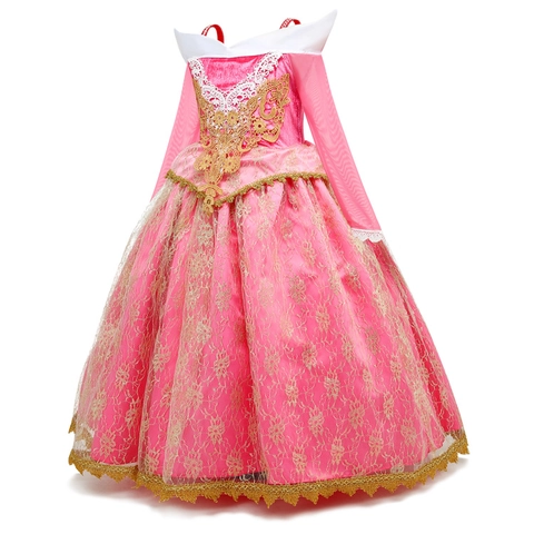 Elegante Mädchen Rosarot Prinzessin Kostüm Kleid Für Halloween Party Polyester Netzgewebe Langarm Pailletten Ballkleid Für Kinder
