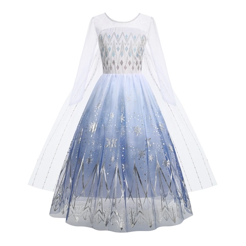 Mädchen Prinzessinnenkleid Mit Eiskönigin Motiv Schneeflocken Druck Netzärmeln Lange Ärmel Kostüm Für Weihnachtsfeier Kinderkleidung