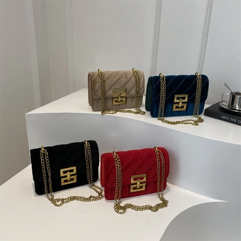 Bolso de Hombro de Cuero Sintético Acolchado Vintage para Mujer Con Correa de Cadena de Metal Dorado Bolso Bandolera con Solapa de Color Sólido para Uso Diario