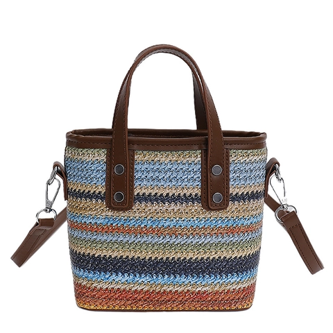 Bunte Gewebte Umhängetasche Für Damen Regenbogen Gestreifte Stroh Handtasche Mit Verstellbarem Riemen Casual Crossbody Tasche