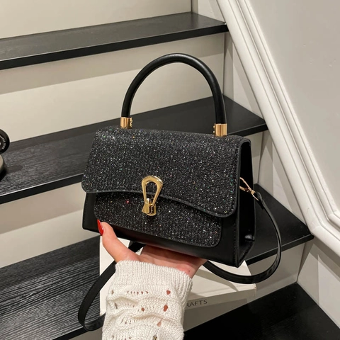 Women Sequin Fashion Handbag PU Leather Small Square Bag Shoulder Crossbody Bag With Metal Buckle For Commute Evening Party