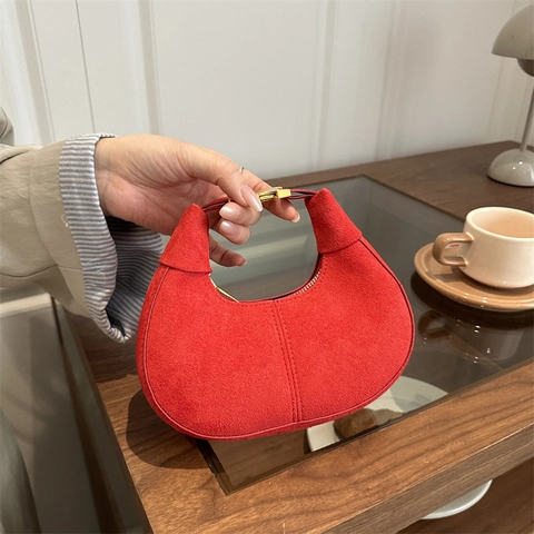 Borsa Hobo a Mezzaluna Vintage in Pelle Scamosciata per Donna Minimalista in Pelle Sintetica a Tracolla Borsa a Mano Retrò con Chiusura in Metallo