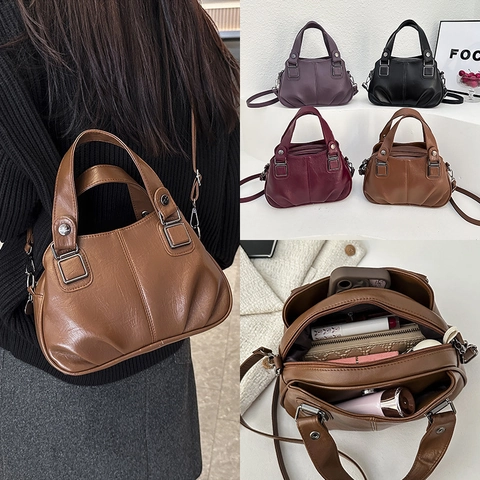 Borsa a Spalla in Pelle PU Arricciata Retro per Donna Grande Capacità Borsa a Mano Minimalista Borsa a Tracolla Quotidiana