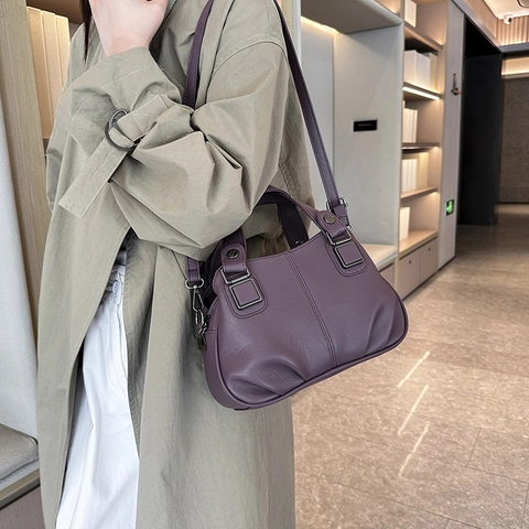 Borsa a Spalla in Pelle PU Arricciata Retro per Donna Grande Capacità Borsa a Mano Minimalista Borsa a Tracolla Quotidiana
