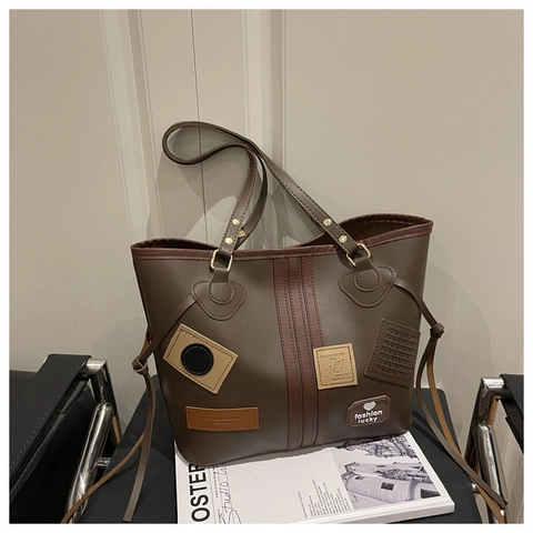 Borsa Tote Grande Capacità Vintage Patchwork Per Donna Moda In Pelle Sintetica Borsa A Tracolla Borsa A Mano Per Pendolari
