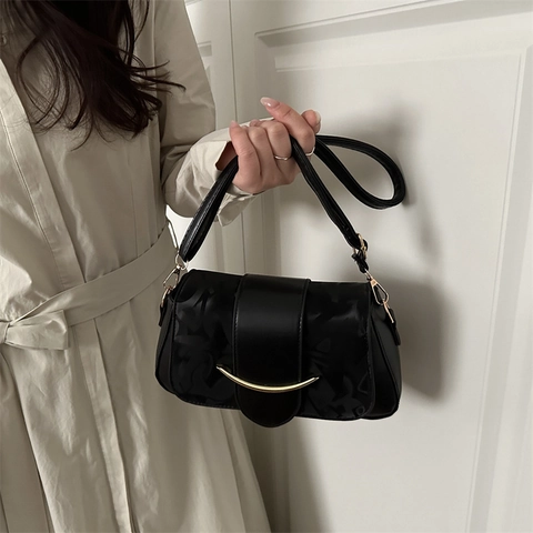 Borsa Sottobraccio Vintage Semplice da Donna Grande Capacità Tracolla Spalla Borsa Quadrata Fibbia in Metallo Pelle Sintetica