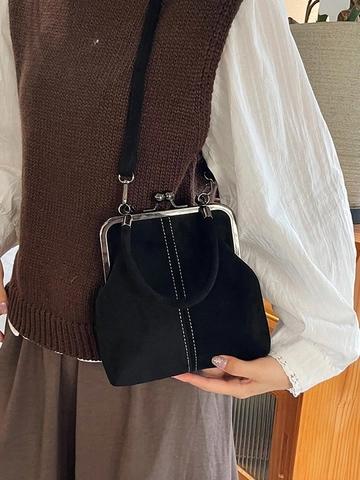 Borsa a Tracolla Vintage in Pelle PU Opaca con Chiusura a Scatto per Donna Borsa a Mano con Cuciture a Contrasto