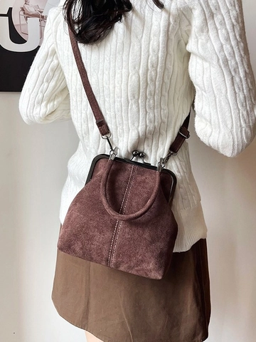 Borsa a Tracolla Vintage in Pelle PU Opaca con Chiusura a Scatto per Donna Borsa a Mano con Cuciture a Contrasto
