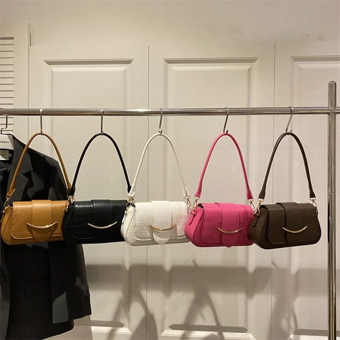 Sac Sous le Bras Vintage pour Femmes Motif Crocodile Cuir Synthétique Sac à Bandoulière Avec Boucle en Métal Doré Mode