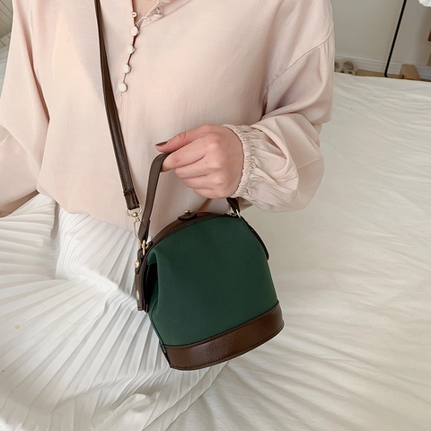 Vintage Patchwork Emmer Tas Voor Vrouwen Retro PU Leer Schoudertas Elegante Crossbody Handtas Met Contrast Kleur Ontwerp